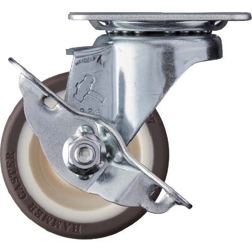 ハンマー 旋回式ウレタン車輪(ナイロンホイール・ボールベアリング)65mm ストッパー付 413S-UB65