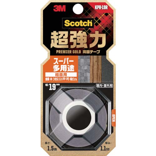 3M スコッチ 超強力両面テープ プレミアゴールド スーパー多用途 粗面用 19mm×1.5m KPR-19R