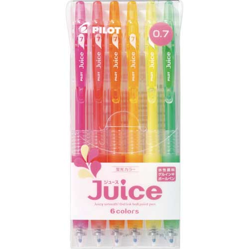 【廃番】パイロット ゲルインキボールペン ジュース0.7 蛍光カラー6色セット LJU60F-6CK