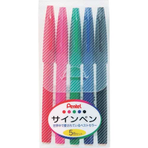 PENTEL 水性ペン ぺんてるサインペン 5色セット S520-5