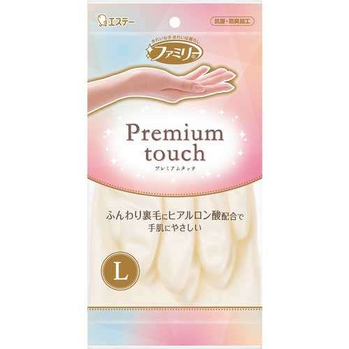 エステー ビニール手袋 ファミリープレミアムタッチ ヒアルロン酸 L ホワイト ST71209