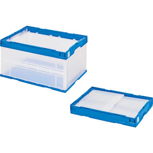 積水 折りたたみコンテナ エコタイプ フタ無し 透明×ダークブルー 75リットル 透明青 STS7DB