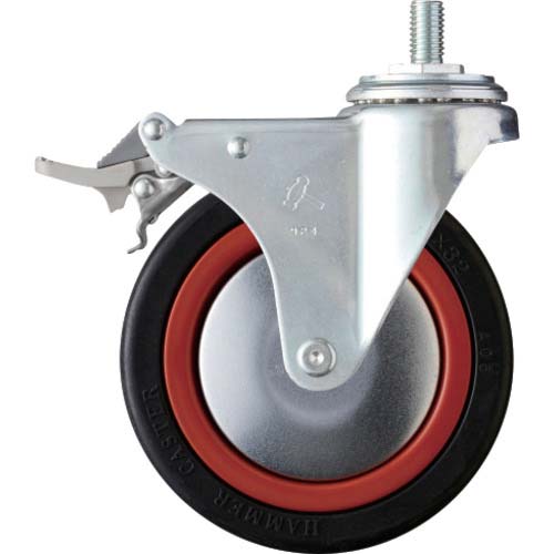 ハンマー ねじ込み旋回式ゴム車輪(ナイロンホイール・ボールベアリング)M12 125mm トータルロック 4150MA-RB125