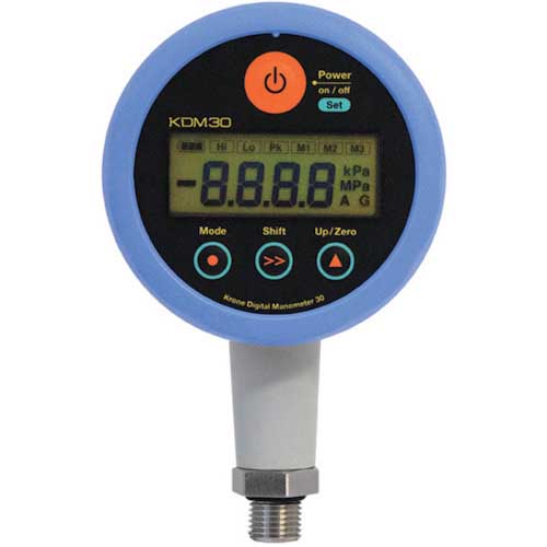 【廃番】クローネ 高精度デジタル圧力計 KDM30 ゲージ圧 外部電源駆動(24V) 青 KDM30-5MPAG-M-BL