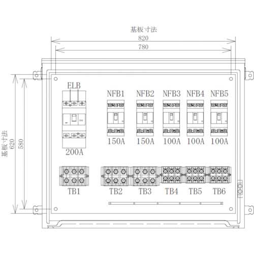 【廃番】セフティー 仮設動力分電盤 P200-N5 5回路(150A×2)(100A×3)