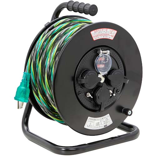 TRUSCO 光るドラムリール 防雨防塵型100V 温度センサー付 アース付 過負荷漏電保護兼用ブレーカー付 30m TRHDL-30M