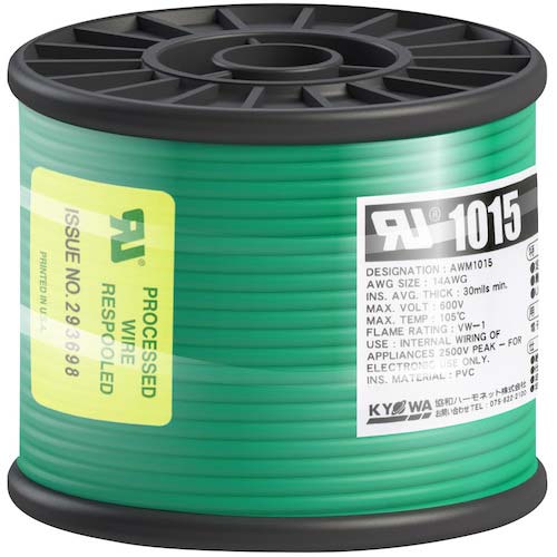 KYОWA UL耐熱ビニル絶縁電線 UL1015 AWG14 30M 緑 GR