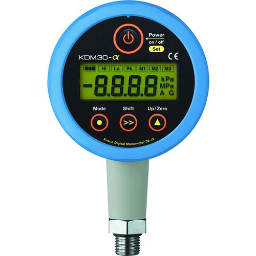 クローネ 高精度デジタル圧力計 KDM30 ゲージ圧 外部電源駆動(24V) 青 ブザーとRS232C出力 KDM30ALPHA-1MPAG-M-BL-XR