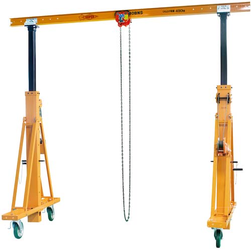 スーパー ポータブル門型クレーン(伸縮型)スパン調整タイプ 揚程:2〜3m 容量:1000kg PMC1000BNS
