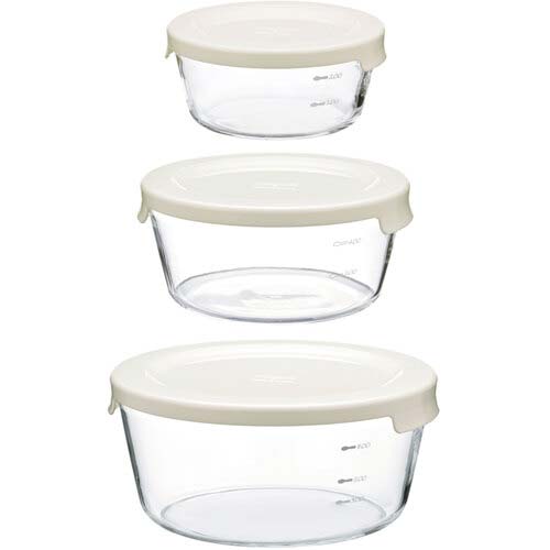 HARIO 耐熱ガラス製保存容器丸3個セット MST-3018-OW