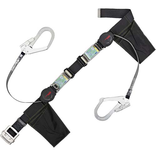 藤井電工 ツヨロン 胴ベルト型墜落制止用器具(巻取タイプ)ランヤード2丁掛け仕様 ロック機構付きワン・ハンドリトラ 黒 Lサイズ 幅50MM×長さ1400MM TB-2-ORL593-ORL5931-BLK-L-BX