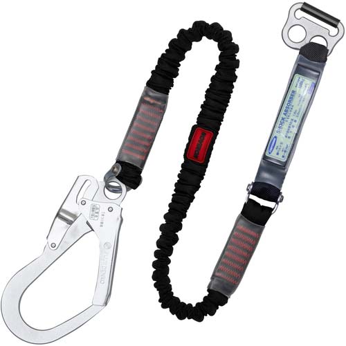 藤井電工 ツヨロン 胴ベルト型墜落制止用器具用ランヤード(伸縮タイプ)ノビロン(BK)ショックアブソーバ+B環FL-68・フックFS-99 D環止めなし TBL-AB-NV599-BK-N-BP