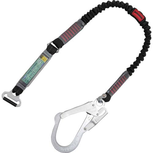 藤井電工 ツヨロン 胴ベルト型墜落制止用器具用副ランヤード(伸縮タイプ)ノビロン(BK)ショックアブソーバ+連結環FL-51・フックFS-93-1 D環止めなし TBL-AT-NV-S5931-BK-N-JAN-BP