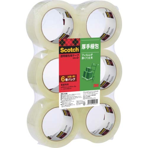 3M 透明梱包用テープ 48mmX50m 6巻パック 重量物用 315-6P