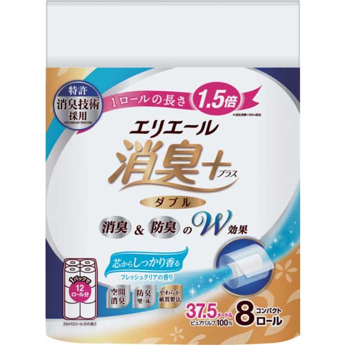 【廃番】エリエール 消臭+トイレットティシューしっかり香る フレッシュクリアの香り コンパクト8R(ダブル) 823583