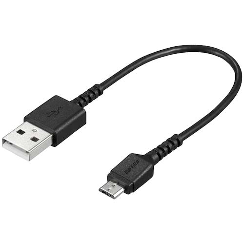 BUFFALO USB2.0 A to microB ラバーブッシュスリムケーブル 0.1m ブラック BU2AMBS01BK
