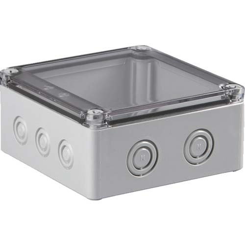 タカチ ノックアウト付防水・防塵ボックス 透明/ホワイトグレー 125×125×60 SPCM131306T