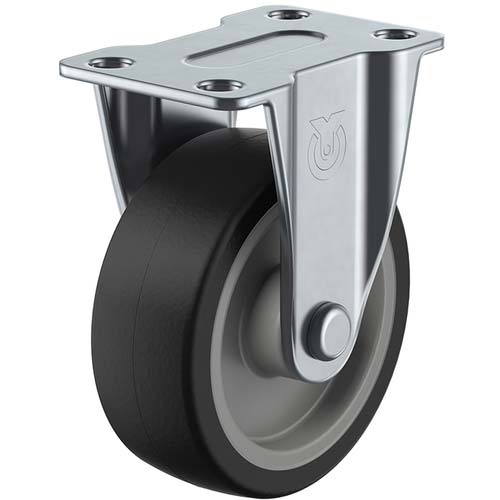 ユーエイ プレート式 固定 キャスター ゴム 車輪径100mm Sタイプ SR型 取付寸法82×40 SR-100NR