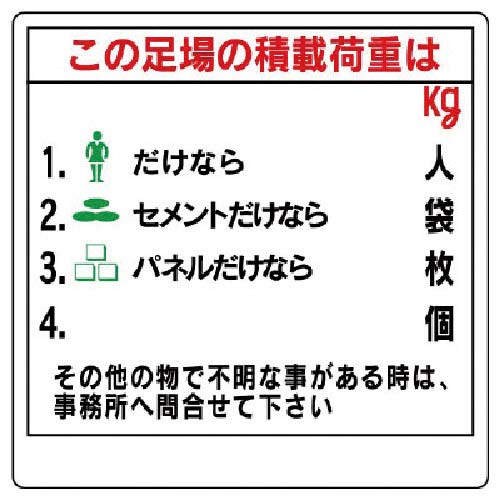 ユニット 積載荷重標識 この足場の積載荷重は 329-05
