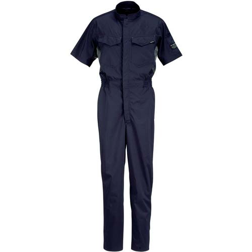 カジメイク 8766 サマーソルジャーストレッチ半袖つなぎ ネイビー L 8766-55-L