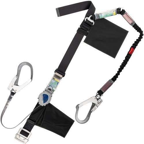 藤井電工 ツヨロン 胴ベルト型墜落制止用器具(巻取タイプ)ランヤード2丁掛け仕様 ロック機構付き2WAYリトラ・伸縮式ノビロン(BK)黒 Lサイズ 幅50MM×長さ長さ1400MM TB2TRL593NV5931BLKBKLJANBX
