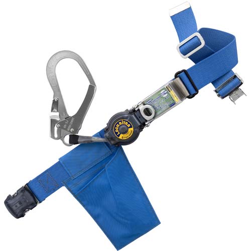 藤井電工 ツヨロン 胴ベルト型墜落制止用器具(巻取タイプ)ロック機構付き ロックリトラ 青 Mサイズ 幅50MM×長さ1200MM ワンタッチバックル仕様 TB-LRN-OT599-BL4-M-JAN-BP