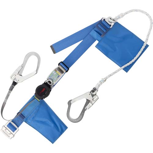 藤井電工 ツヨロン 胴ベルト型墜落制止用器具(巻取タイプ)補助ロープ2丁掛け仕様 ロック機構付きワンハンドリトラ+ロープ式補助ロープ 青 Mサイズ 幅50MM×長さ1200MM TB-ORL-2-593S-BL4-M-JAN-BP