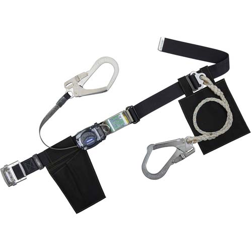 藤井電工 ツヨロン 胴ベルト型墜落制止用器具(巻取タイプ)補助ロープ2丁掛け仕様 ロック機構なし リトラ+ロープ式補助ロープ 黒 Mサイズ 幅50MM×長さ1200MM TB-RN-2-599S-BLK-M-JAN-BP