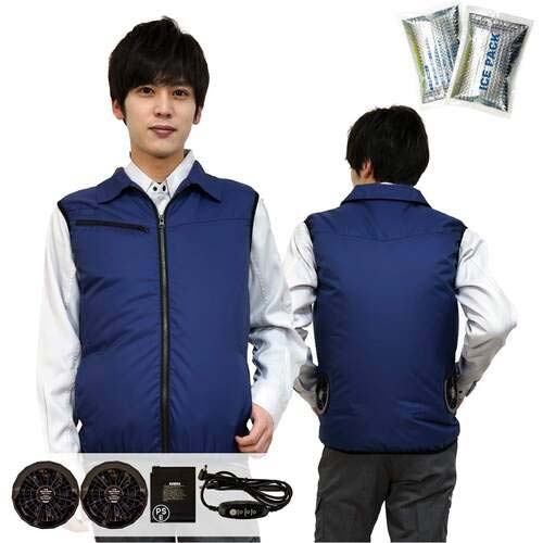 岡潮　冷感保冷剤付き、空調ベスト＋バッテリー付２０２０１　ネイビー　4L 岡潮 冷感保冷剤付き、空調ベスト＋バッテリー付20201 ネイビー 4L