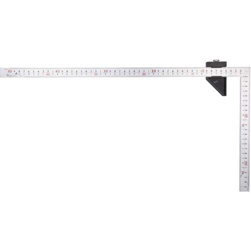 シンワ 曲尺 厚手広巾 シルバー 50cm 表裏同目 8段目盛 曲尺用ストッパー付 JIS 12443