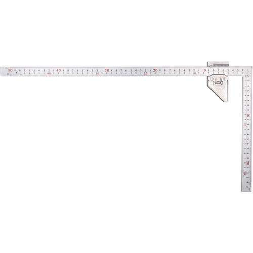 シンワ 曲尺 厚手広巾 シルバー 50cm 表裏同目 8段目盛 曲尺用ストッパー金属製付 JIS 12487