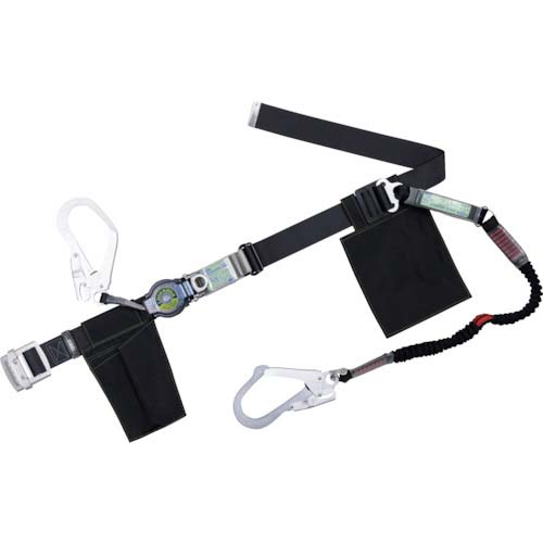 藤井電工 ツヨロン 胴ベルト型墜落制止用器具(巻取タイプ)ランヤード2丁掛け仕様 ロック機構付きロックリトラ・伸縮式ノビロン TB2LRL593NV5931-BK